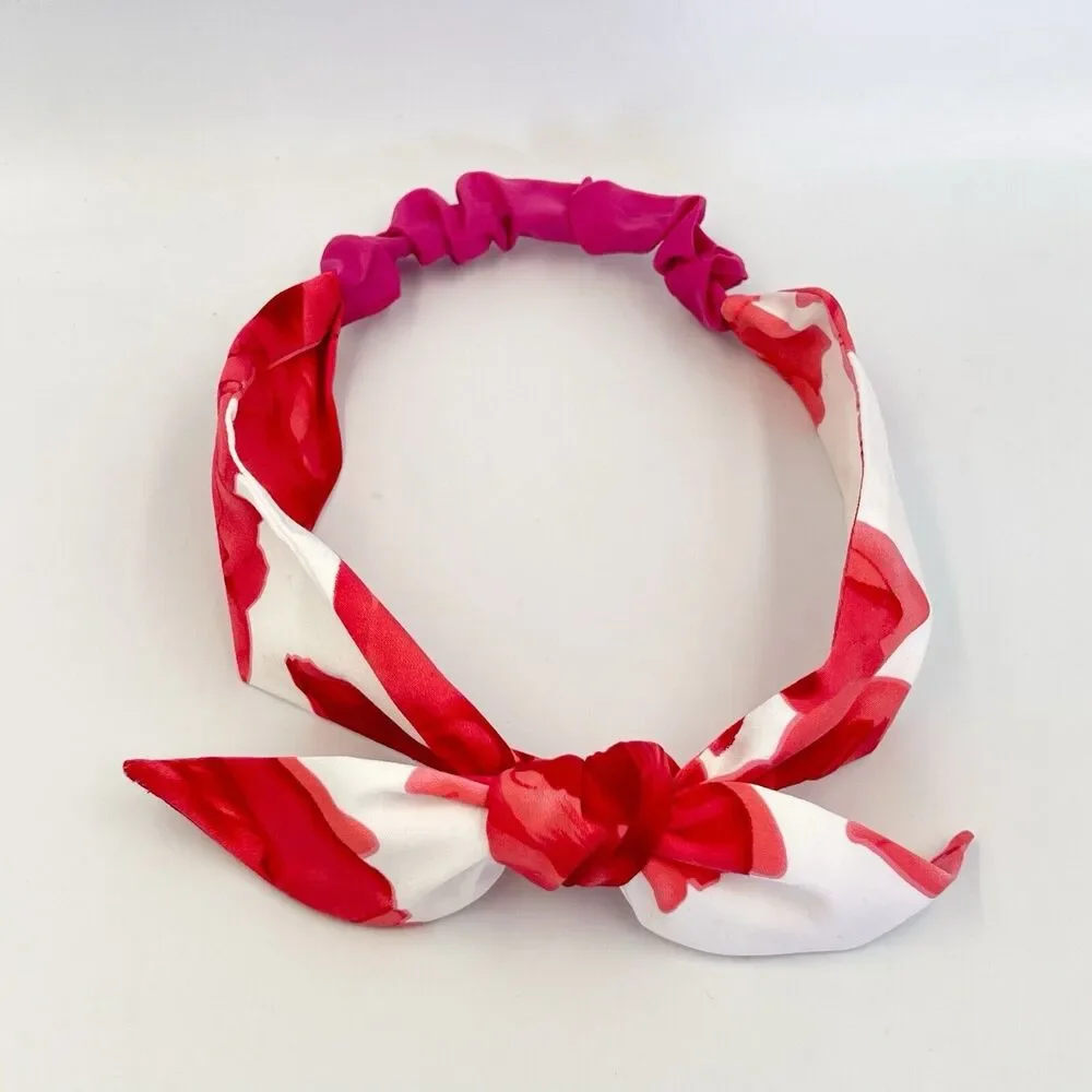 New Women Headband Hair Accessories knotted Red And White Floral